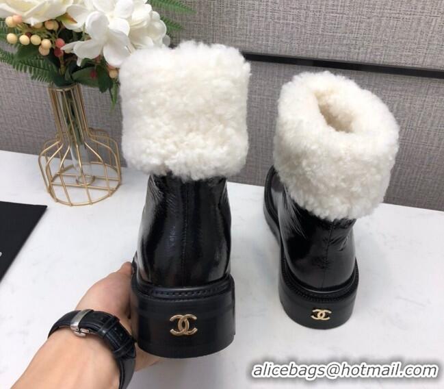 Super Quality Chanel Crinkle Patent Leather Wool Short Boots 20102401 Black 2020