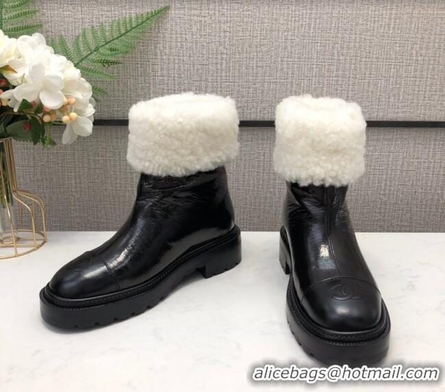 Super Quality Chanel Crinkle Patent Leather Wool Short Boots 20102401 Black 2020