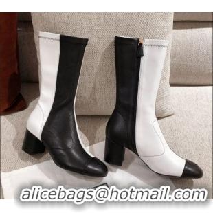 Low Cost Chanel Heel High Boots in Black and White Patchwork Lambskin 102448