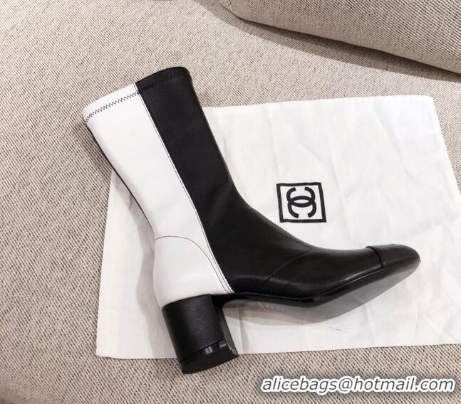 Low Cost Chanel Heel High Boots in Black and White Patchwork Lambskin 102448