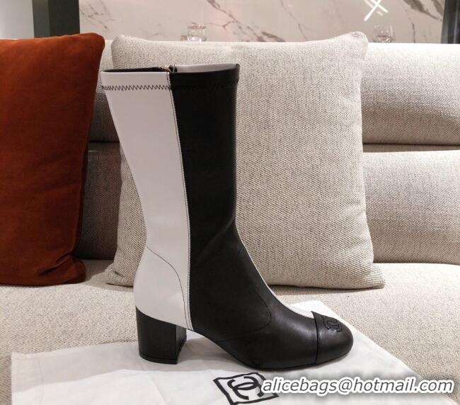 Low Cost Chanel Heel High Boots in Black and White Patchwork Lambskin 102448