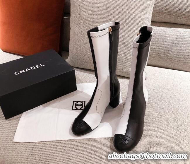 Low Cost Chanel Heel High Boots in Black and White Patchwork Lambskin 102448