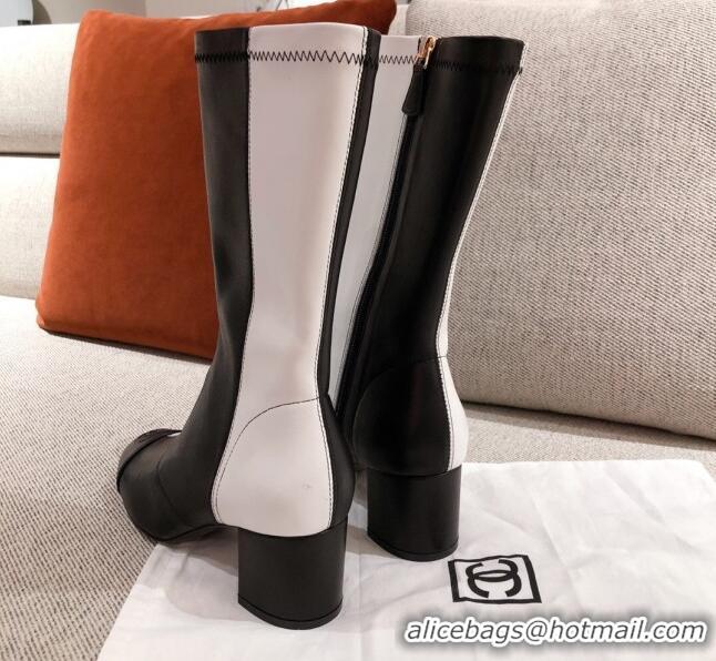 Low Cost Chanel Heel High Boots in Black and White Patchwork Lambskin 102448