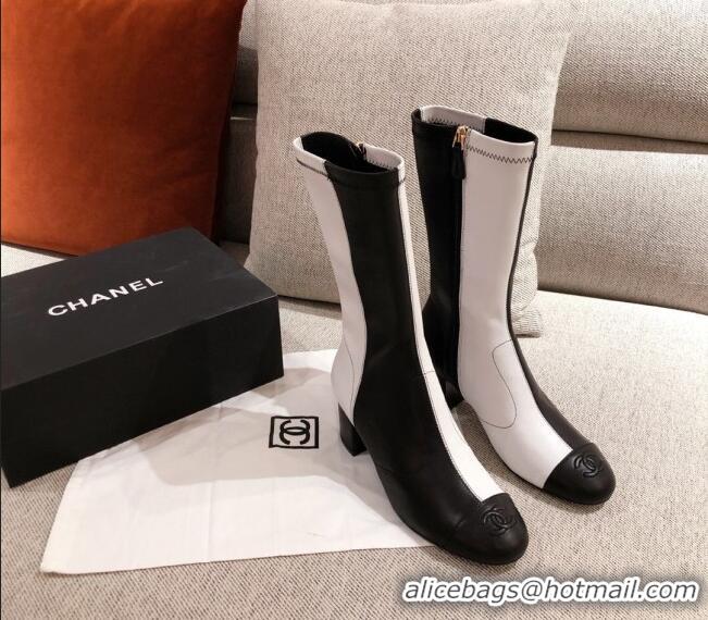 Low Cost Chanel Heel High Boots in Black and White Patchwork Lambskin 102448