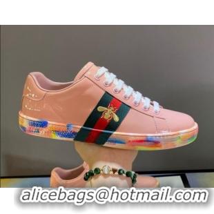 Good Looking Gucci Ace Patent Leather Sneakers with Luminous Print Sole 102448 Light Pink 