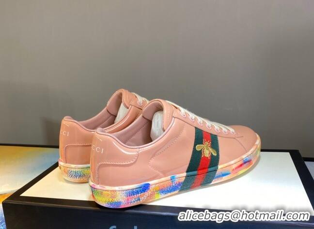 Good Looking Gucci Ace Patent Leather Sneakers with Luminous Print Sole 102448 Light Pink 