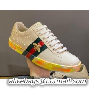 Unique Style Gucci Ace Patent Leather Sneakers with Luminous Print Sole 102448 White