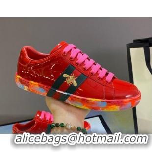 Best Quality Gucci Ace Patent Leather Sneakers with Luminous Print Sole 102448 Red