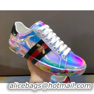 Sumptuous Gucci Ace Patent Leather Sneakers with Luminous Print Sole 102448 Multicolor