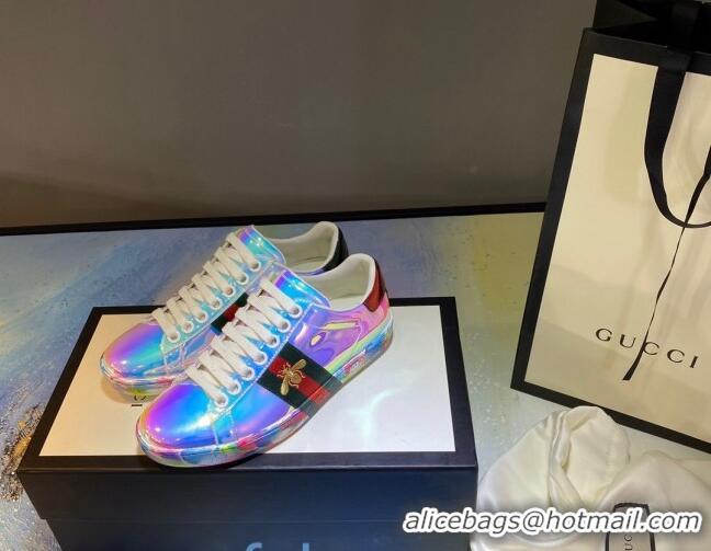 Sumptuous Gucci Ace Patent Leather Sneakers with Luminous Print Sole 102448 Multicolor