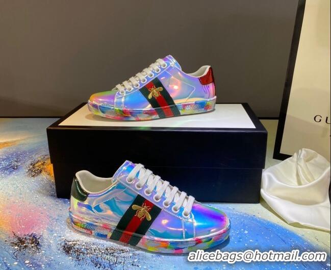 Sumptuous Gucci Ace Patent Leather Sneakers with Luminous Print Sole 102448 Multicolor