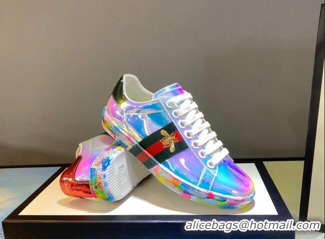 Sumptuous Gucci Ace Patent Leather Sneakers with Luminous Print Sole 102448 Multicolor