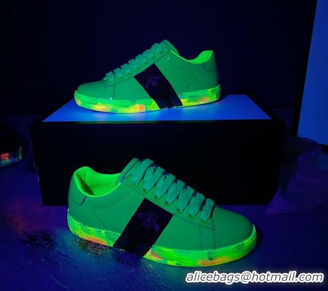 Good Quality Gucci Ace Patent Leather Sneakers with Luminous Print Sole 102448 Bright Green