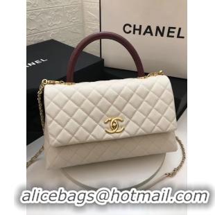 Best Grade Chanel flap bag with red top handle A92991 White