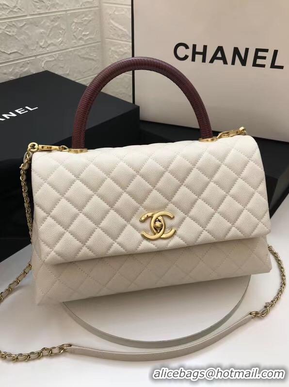 Best Grade Chanel flap bag with red top handle A92991 White