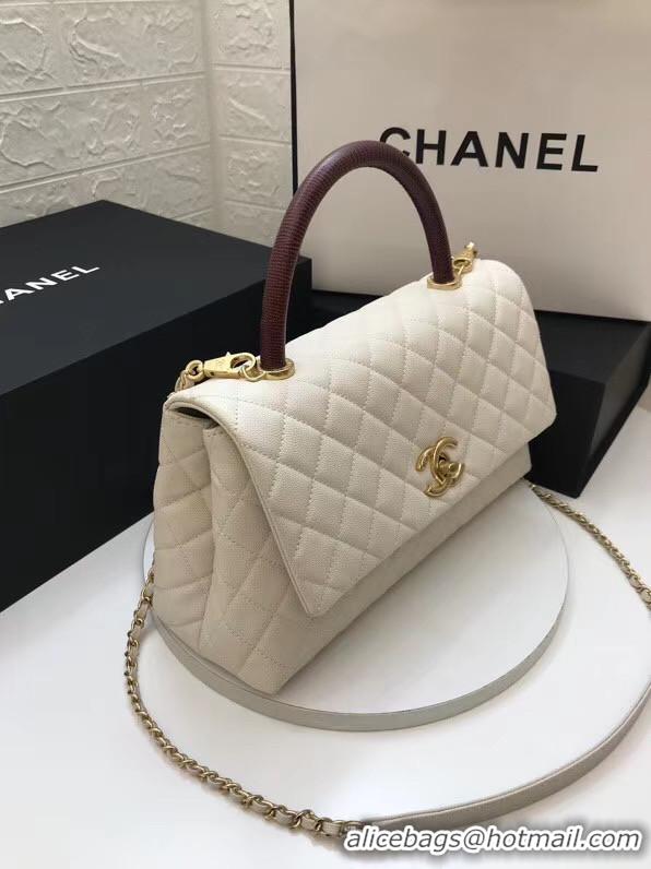 Best Grade Chanel flap bag with red top handle A92991 White