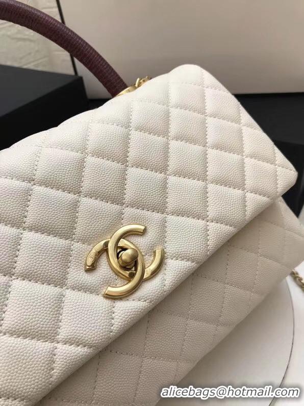 Best Grade Chanel flap bag with red top handle A92991 White