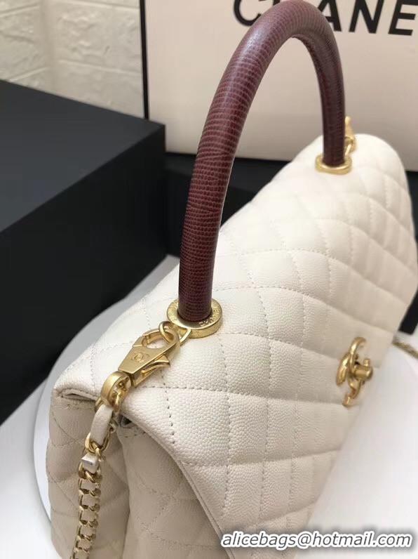 Best Grade Chanel flap bag with red top handle A92991 White