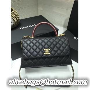 New Fashion Chanel flap bag with red top handle A92991 black