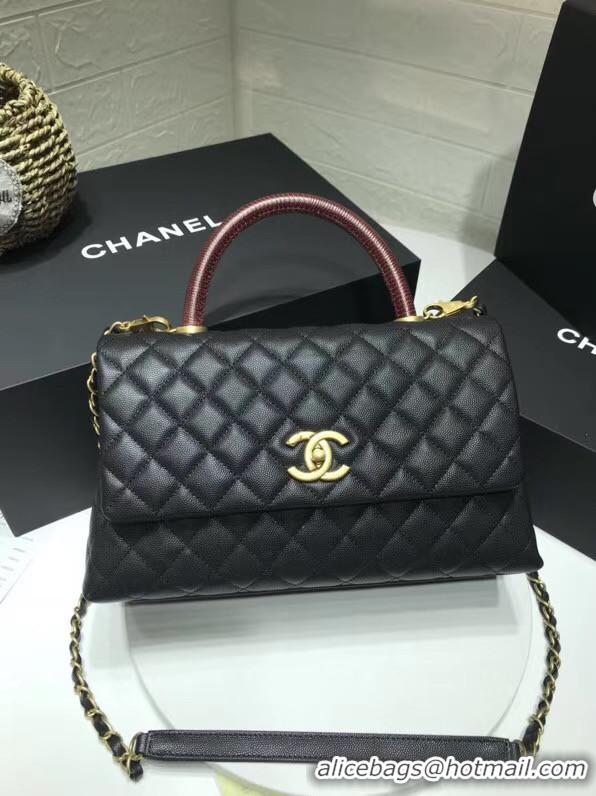 New Fashion Chanel flap bag with red top handle A92991 black