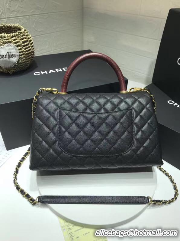 New Fashion Chanel flap bag with red top handle A92991 black