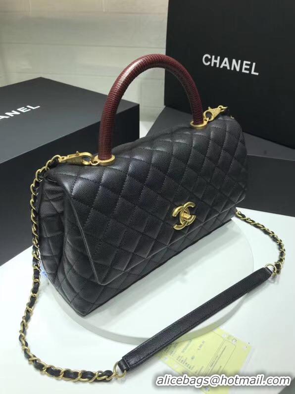 New Fashion Chanel flap bag with red top handle A92991 black