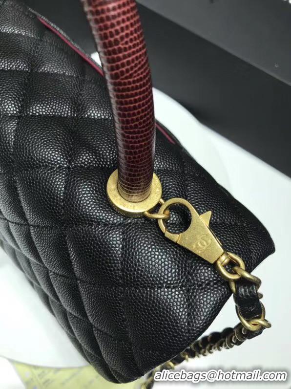 New Fashion Chanel flap bag with red top handle A92991 black