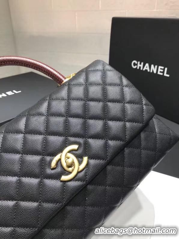 New Fashion Chanel flap bag with red top handle A92991 black