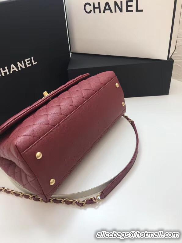 Hot Style Chanel flap bag with top handle A92991 Burgundy