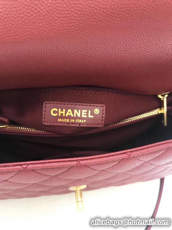 Stylish Promotional Chanel flap bag with Burgundy top handle A92991 Burgundy