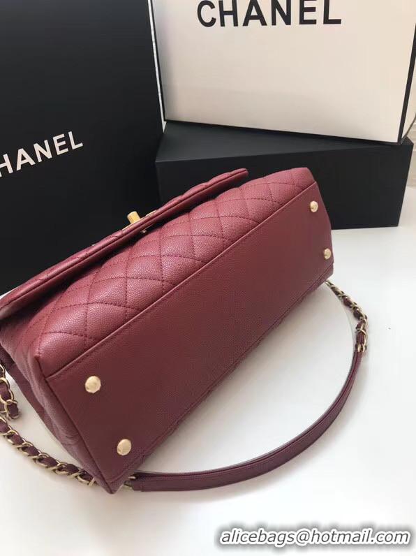 Stylish Promotional Chanel flap bag with Burgundy top handle A92991 Burgundy