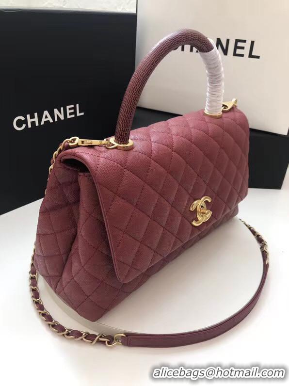 Stylish Promotional Chanel flap bag with Burgundy top handle A92991 Burgundy