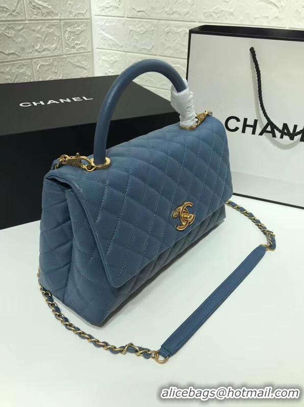 Good Product Chanel flap bag with top handle A92991 Blue