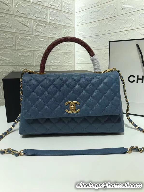 Promotional Chanel flap bag with Burgundy top handle A92991 Blue