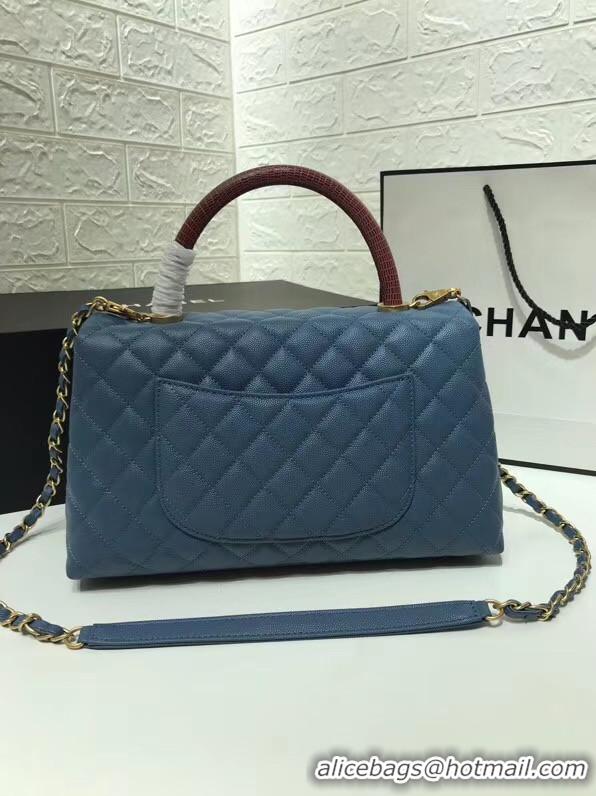 Promotional Chanel flap bag with Burgundy top handle A92991 Blue