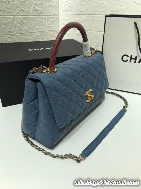 Promotional Chanel flap bag with Burgundy top handle A92991 Blue