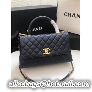 Top Quality Chanel flap bag with top handle A92991 dark Blue