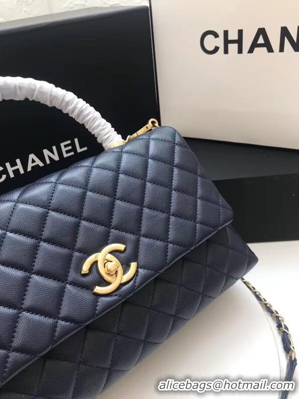 Top Quality Chanel flap bag with top handle A92991 dark Blue