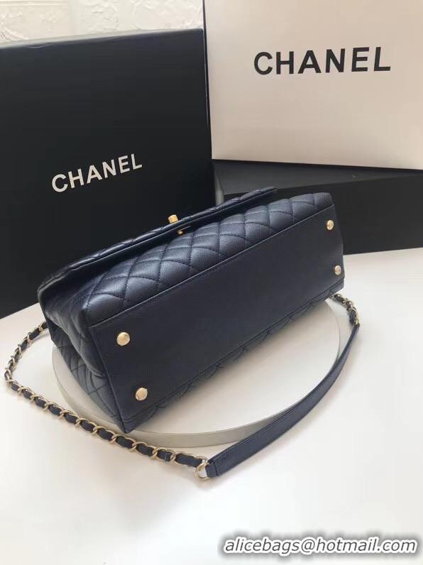 Top Quality Chanel flap bag with top handle A92991 dark Blue