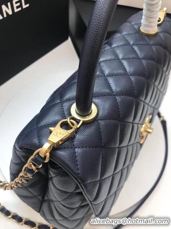 Top Quality Chanel flap bag with top handle A92991 dark Blue