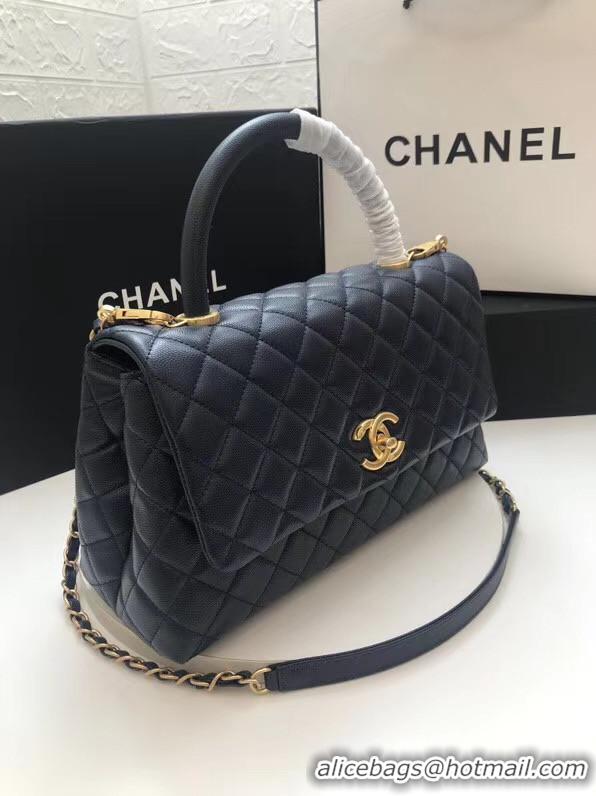 Top Quality Chanel flap bag with top handle A92991 dark Blue