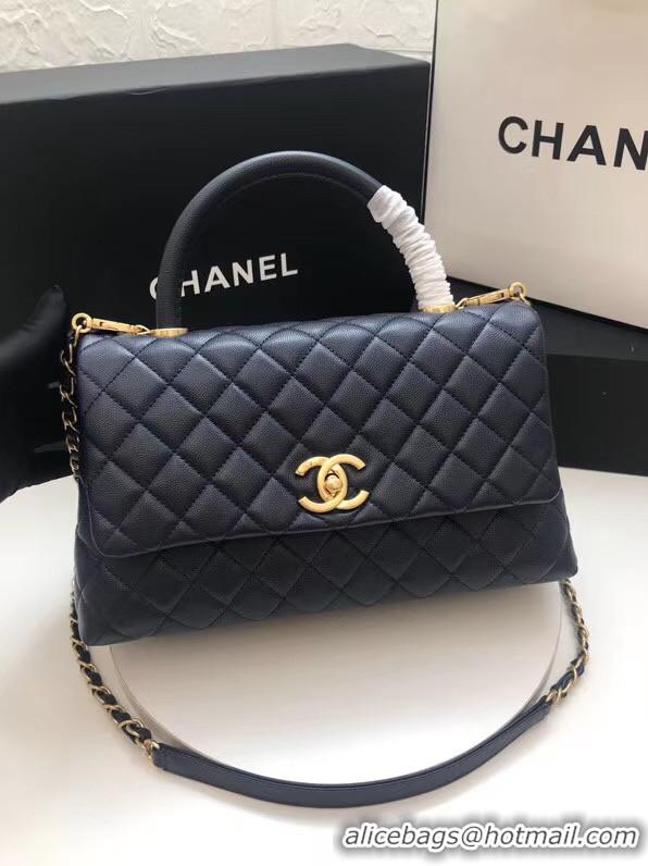 Top Quality Chanel flap bag with top handle A92991 dark Blue