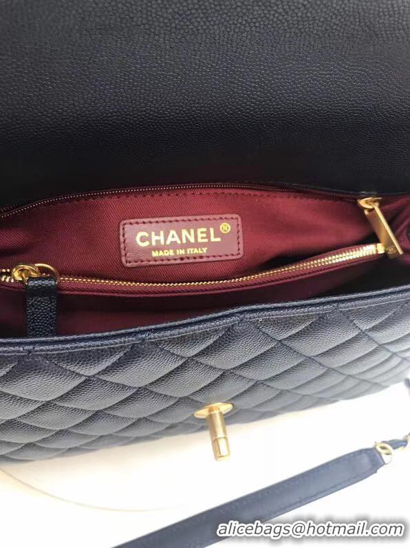 Top Quality Chanel flap bag with top handle A92991 dark Blue