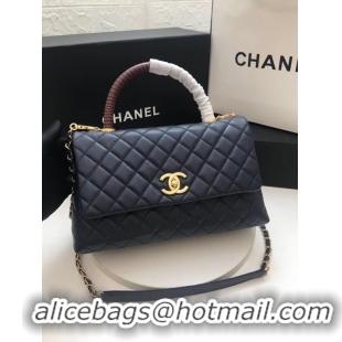 Well Crafted Chanel flap bag with Burgundy top handle A92991 dark Blue