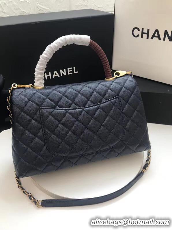 Well Crafted Chanel flap bag with Burgundy top handle A92991 dark Blue