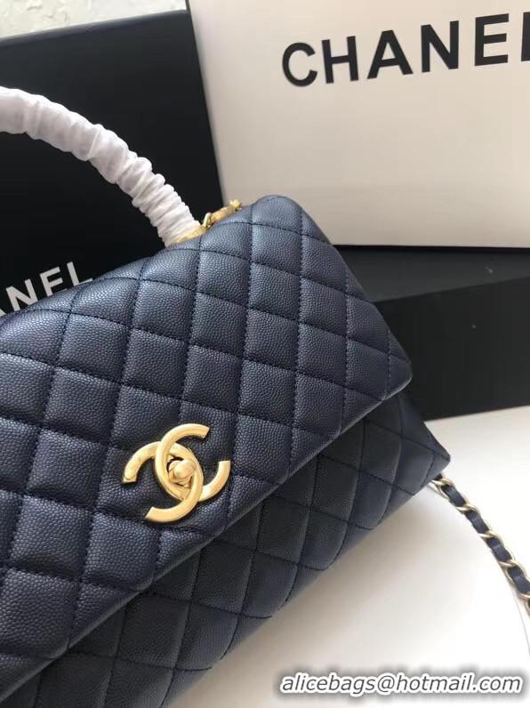 Well Crafted Chanel flap bag with Burgundy top handle A92991 dark Blue