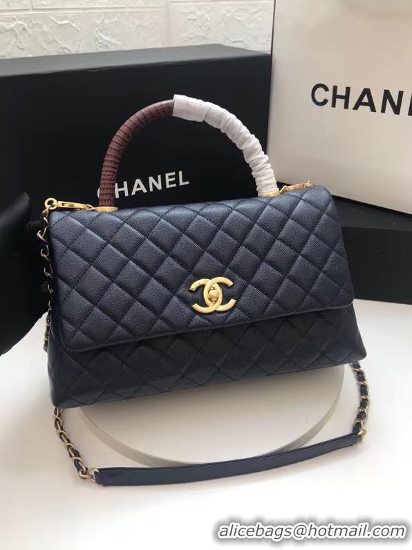 Well Crafted Chanel flap bag with Burgundy top handle A92991 dark Blue