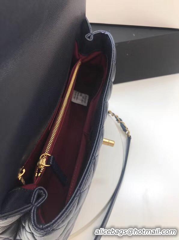 Well Crafted Chanel flap bag with Burgundy top handle A92991 dark Blue