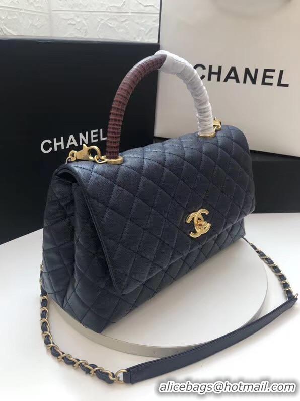 Well Crafted Chanel flap bag with Burgundy top handle A92991 dark Blue