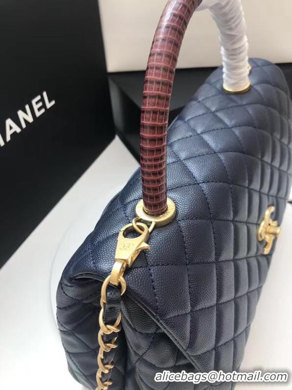 Well Crafted Chanel flap bag with Burgundy top handle A92991 dark Blue